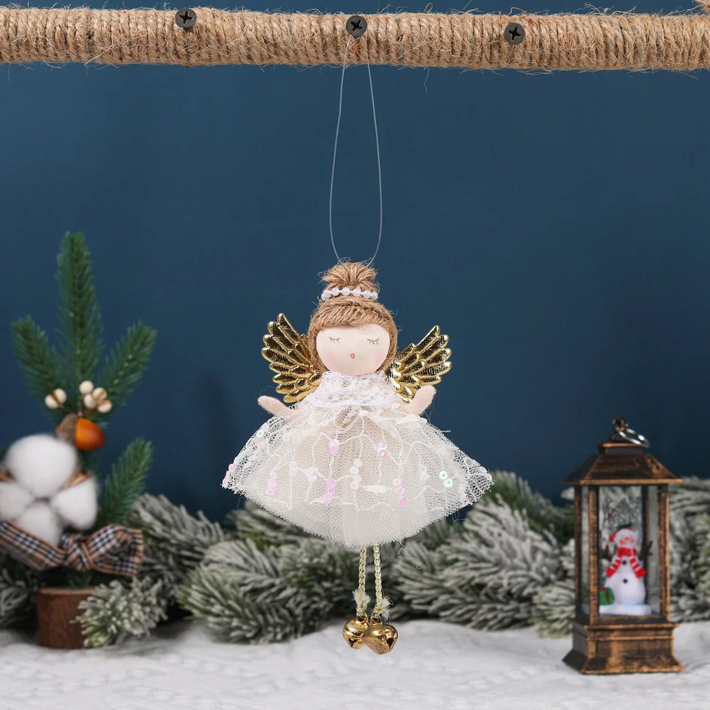 Natal Pendurado Malha Sequin Saia, Anjo Xmas Árvore Pingente Enfeites, Decoração de Casa, Noel, Presentes, 2022
