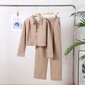 Casual Trousers Set Women Cotton Linen Lapel Zippers Crop Top Straight Pants Sets Lady 2026 Spring Solid Suit Woman Streetwear