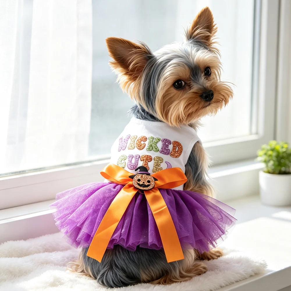Fantasias de Halloween para Cães: Vestido Elegante para Pets com Saia Tutu – Colete para Cadelas de Outono/Inverno, para Poodles e Raças Pequenas, Gatos
