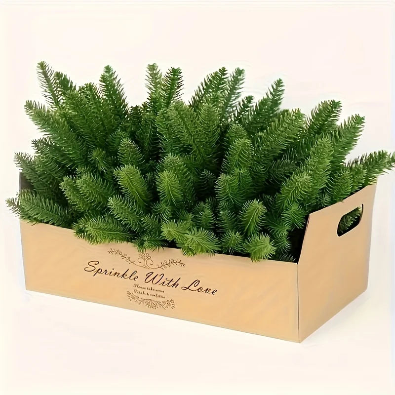 Seleção de 60 Árvores de Pinheiro Artificiais, com Ramos de Pinheiro Verde de Plástico para Decoração de Natal DIY, Plantas de Mesa para o Inverno