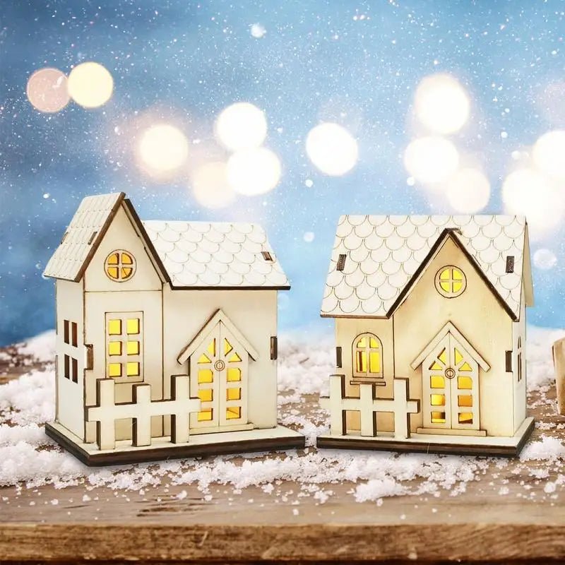 Luz de Natal LED com cordão Bateria Lanterna de incandescência de madeira Casa pequena Pingente para decoração de mesa