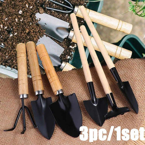 3pc/1 conjunto mini conjunto de ferramentas jardinagem portátil pequena ferramenta jardinagem com alças pá ancinho jardinagem interior plantio flor ferramentas - Kasa & Pet