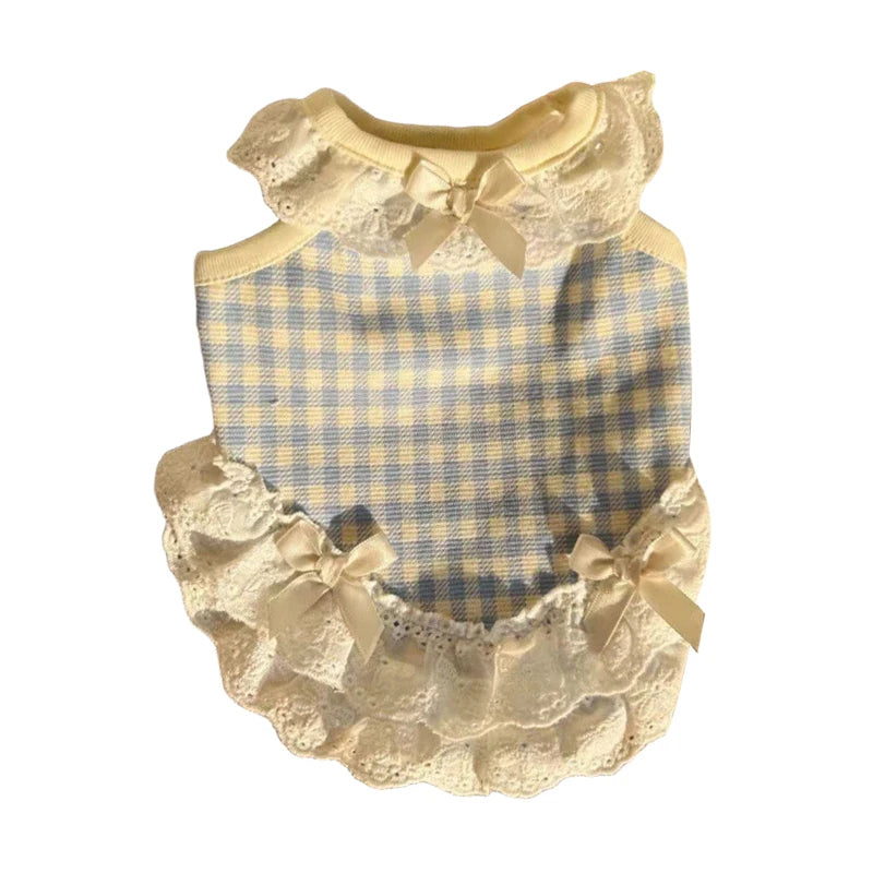 Roupas para cães e gatos, primavera/verão, respirável, confortável, estilo princesa, saia de renda com laço, para cães pequenos, ursinhos de pelúcia
