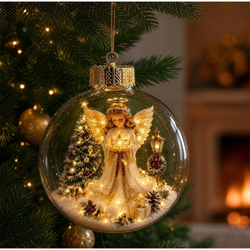 Nova Bola de Enfeite de Natal Transparente com Luzes, Decoração para Cenário Natalino, Brinquedo para Pendurar na Árvore de Natal, Diorama de Inverno, Enfeite para Janela de Natal