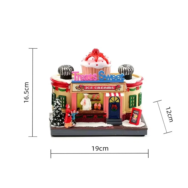 Caixa de Música Iluminada de Natal, Ornamento de Papai Noel em Resina, Caixa de Presente, Decoração de Natal para Casa, Cozinha, Café, Janela, Festa de Fim de Ano
