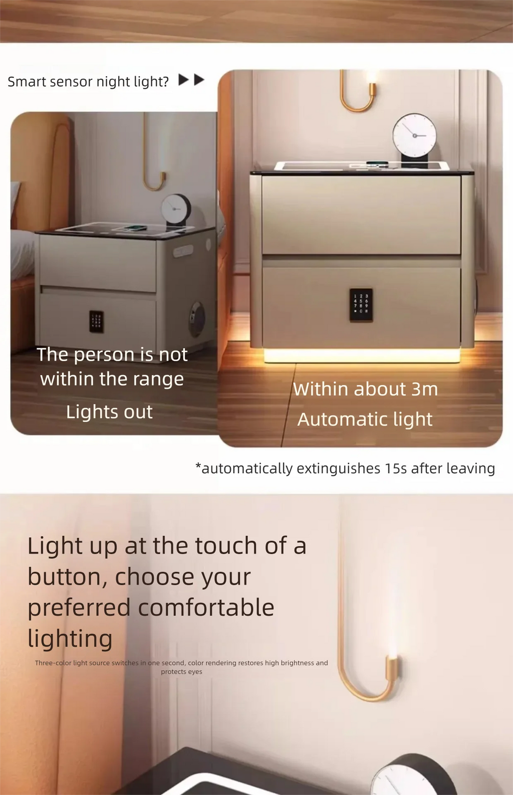 Mesa de Cabeceira Inteligente com Armazenamento para Quarto - Móveis para Casa