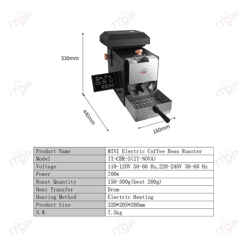 Torrador de Café ITOP com Capacidade de Torragem de 200g para Uso Doméstico, Estrutura de Tambor Patenteada e Design Inovador de Agitador CBR-3