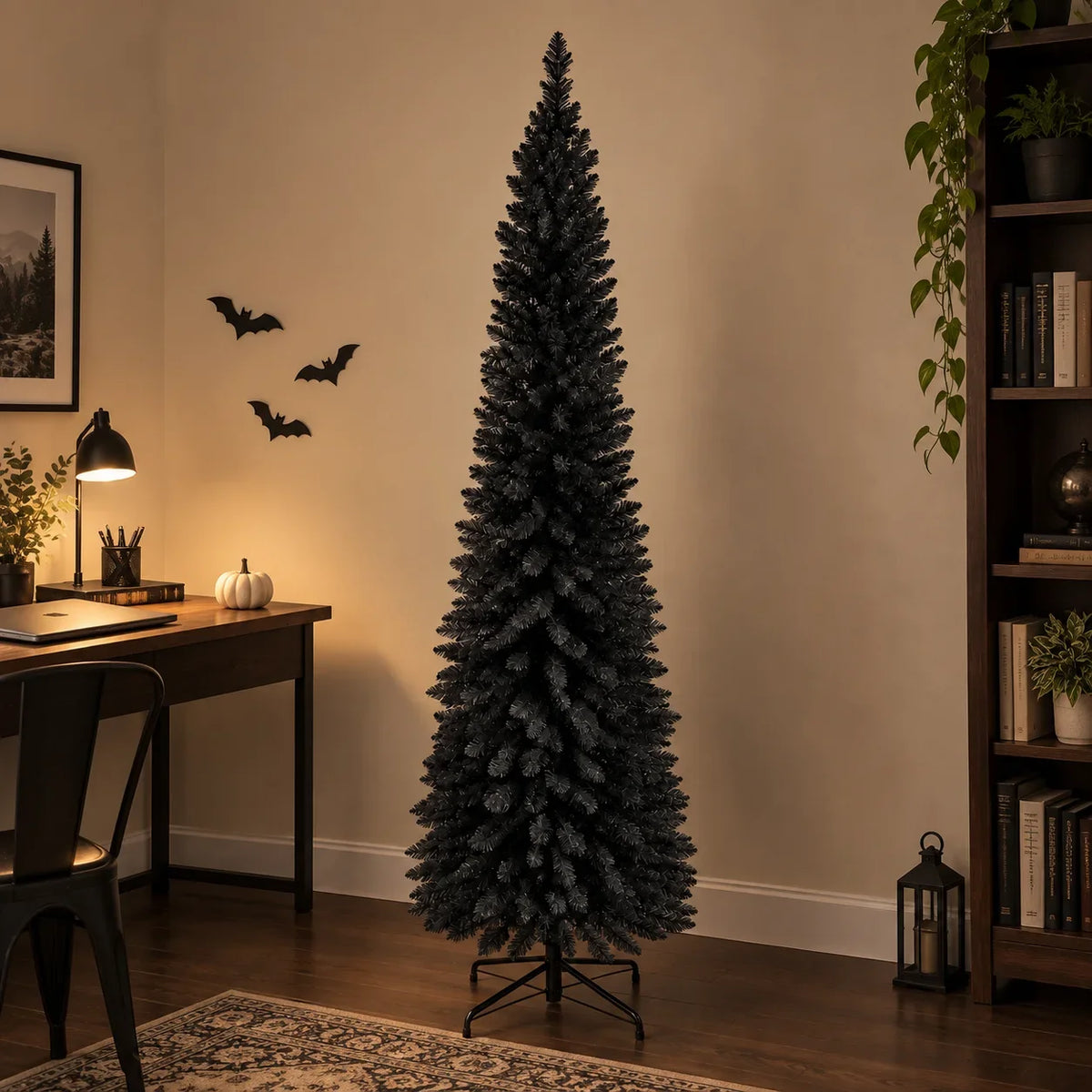 Árvore de Natal artificial preta, árvore decorativa para o Halloween, ideal para casa, escritório ou festas