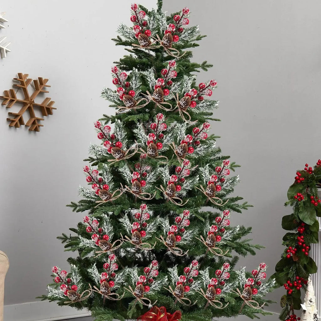 Galhos Artificiais de Frutas Vermelhas e Pinhas para Guirlandas de Natal, Enfeites para Árvore de Natal, Ramos de Pinheiro Perene
