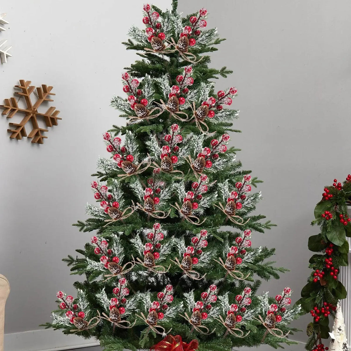 Galhos Artificiais de Frutas Vermelhas e Pinhas para Guirlandas de Natal, Enfeites para Árvore de Natal, Ramos de Pinheiro Perene