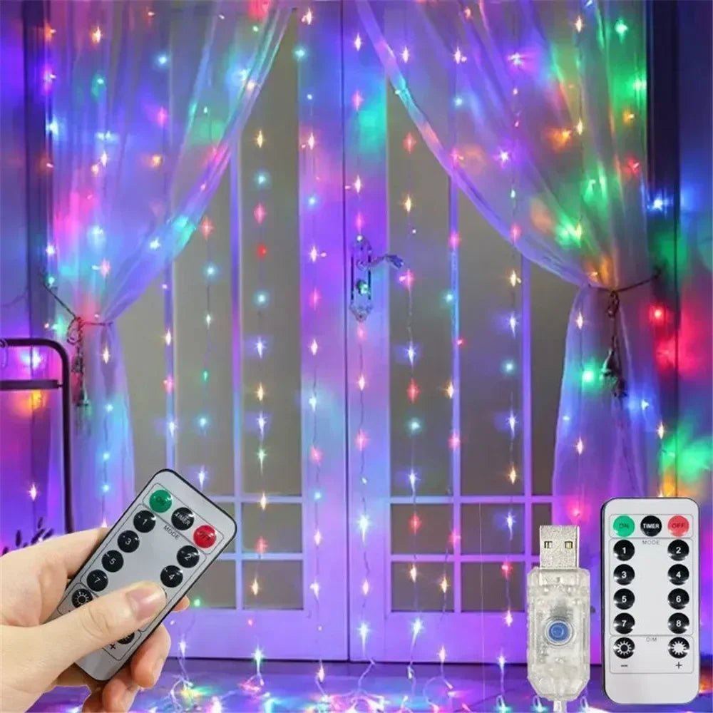 Ano novo 2026 lâmpada luzes de natal led fada string cortina luzes 8 modo remoto usb festão decoração natal para casa férias - Kasa & Pet