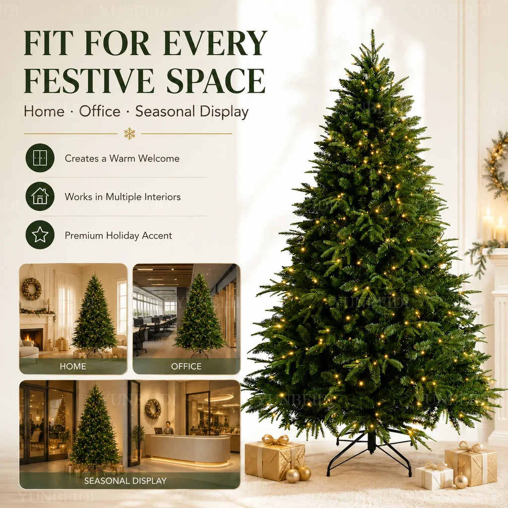 Árvore de Natal Artificial em Material PE+PVC, Grande Árvore de Natal Densa de 120cm a 270cm, Decoração para o Natal em Família e Ano Novo