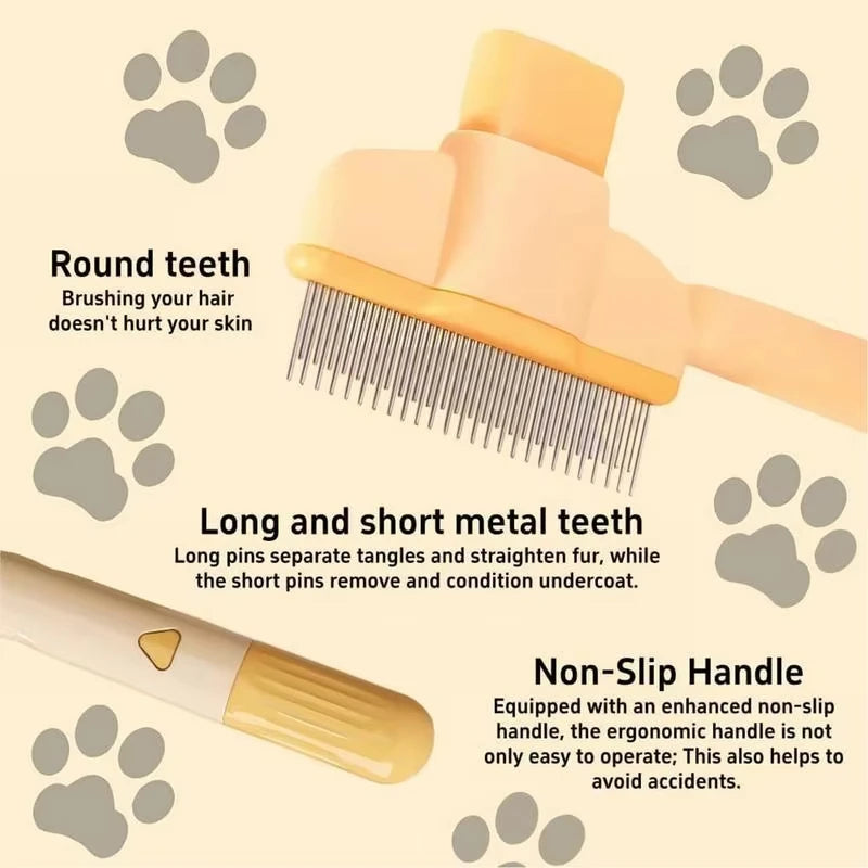 Escova para Gatos e Cães com Botão de Limpeza Automática, Removedor de Pelos, Escova de Massagem para Higiene de Animais de Estimação