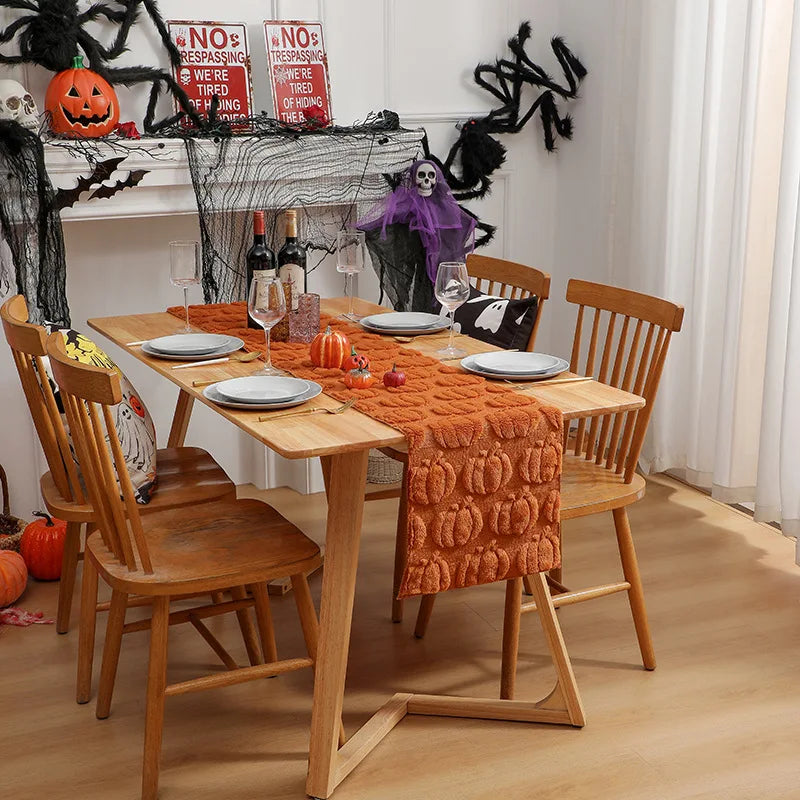 Corredor de mesa de halloween, decorações de fantasmas de abóbora de outono, decorações de festa e jantar, outono, ação de graças, mesa de jantar, decoração de colheita