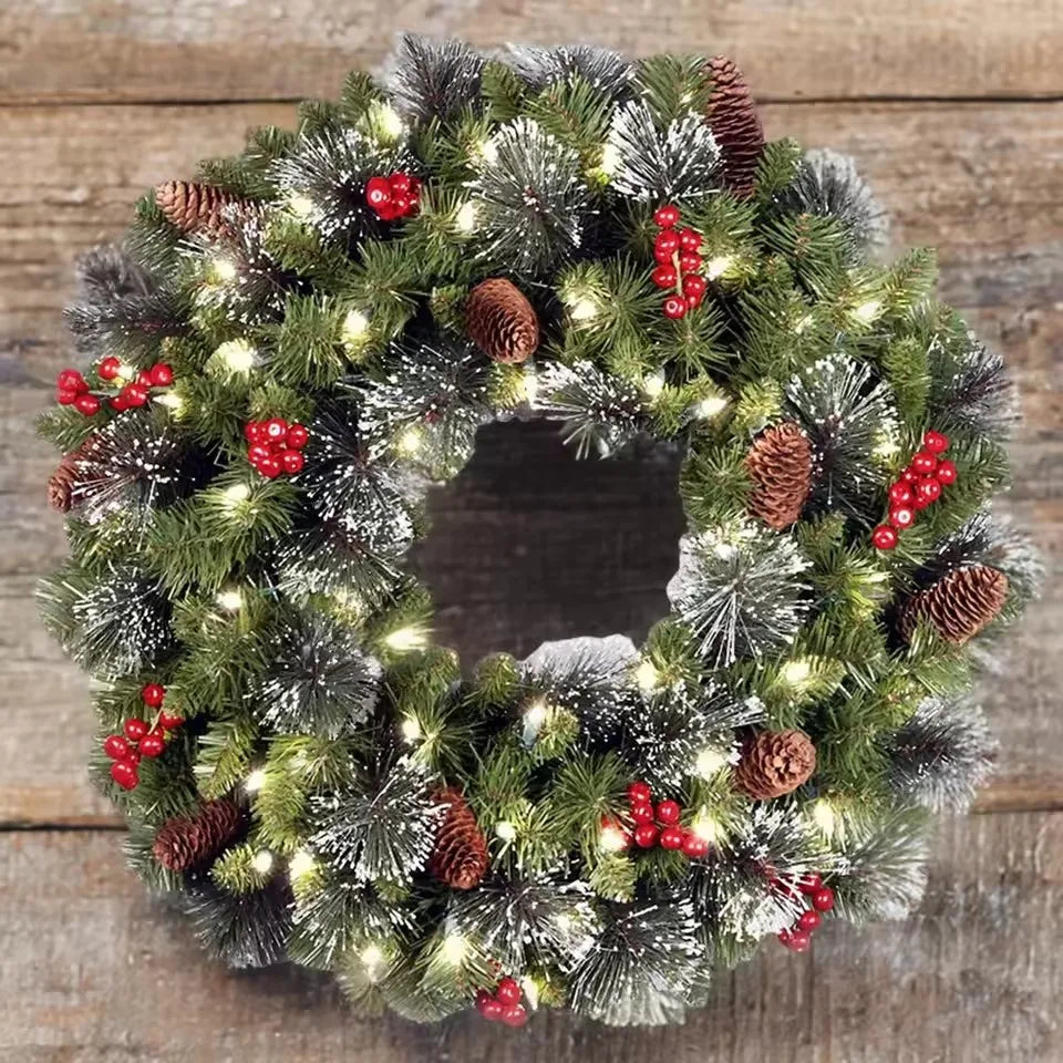 20-60cm led guirlanda de pinha de natal com bagas vermelhas artificial guirlanda de natal festa de ano novo decoração diy adicionar vibração de natal