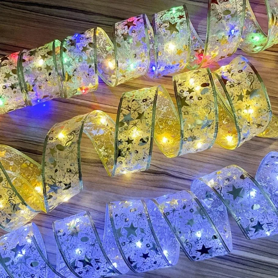 Luzes de Natal em Fita LED, Luzes de Cordão de 1 a 10M, Lâmpada de Fita com Glitter em Forma de Floco de Neve para Decoração de Árvore de Natal e Festas