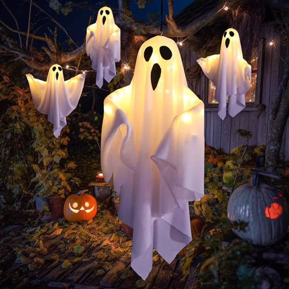 Halloween Glowing White Ghost LED Suspensão Adereços, Horror Horror Adereços, Fairy Light, Interior, Exterior, Casa Assombrada, Decoração de Halloween - Kasa & Pet