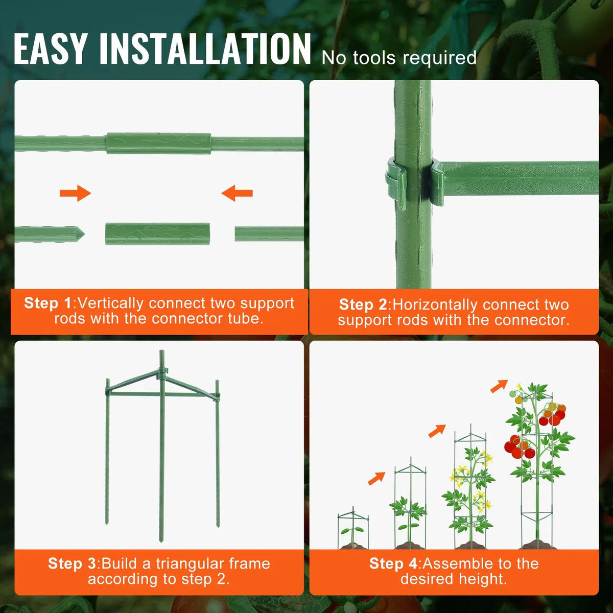 48-Inch Tall 6-Pack Tomato Cages for Garden Stackable Plant Support Trellis Garden Tools Accessories for Raised Beds