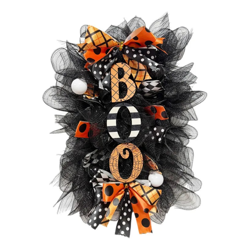 Guirlanda de Halloween BOO de 50x30cm, Decoração de Abóbora para Pendurar na Porta, Decoração de Festa para Porta da Frente, Varanda, Jardim, Parede, Ornamento de Outono