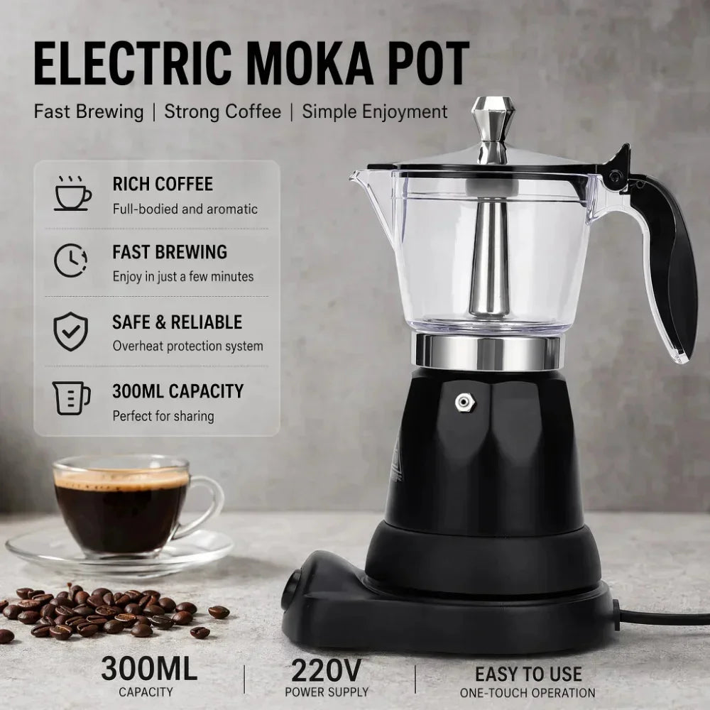Cafeteira elétrica de alumínio 220v 300ml, estilo italiano, com plugue europeu, para uso doméstico, rápida e conveniente.