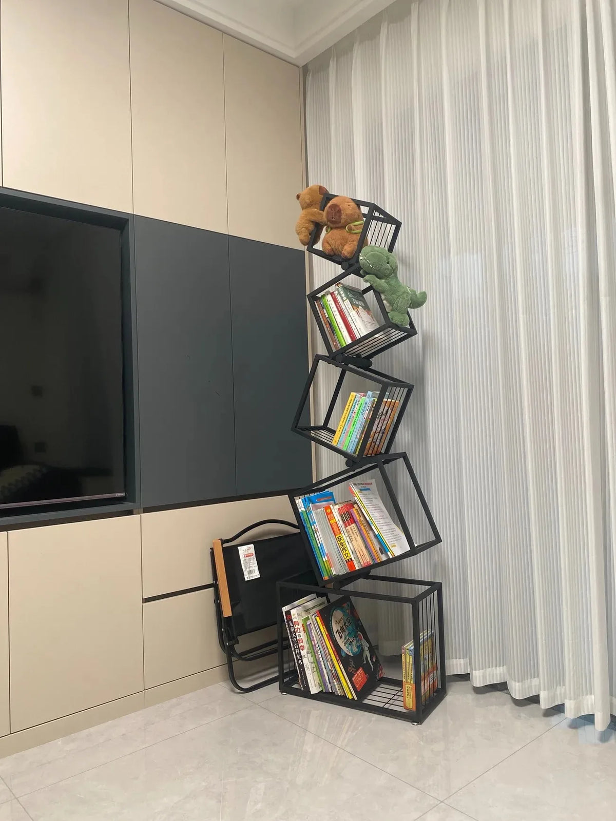 Decoração moderna para sala de estar, prateleira de arte em ferro, escritório, estudo, estante, armazenamento multicamadas para organizar livros e decorações
