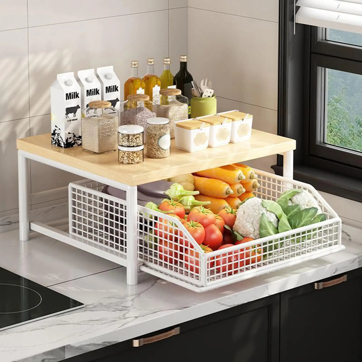 Organizador de bancada de cozinha, prateleira multiuso para micro-ondas, temperos, máquina de café e impressora, acessórios de cozinha