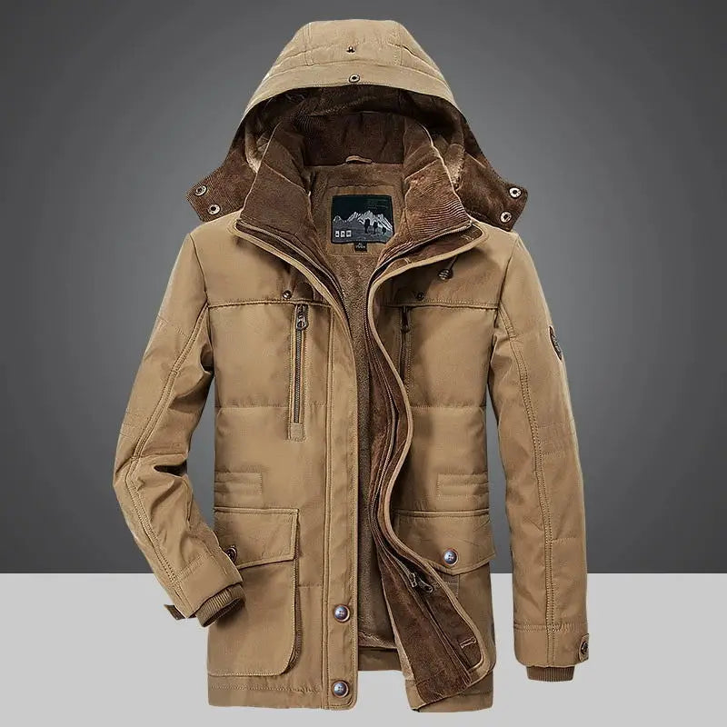 Men's Winter Jacket Parka Plus Velvet Thick Multi Pocket Jackets Solid Parkas Male Plus Size Windproof Fleece Warm Thick Coats