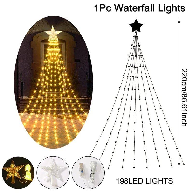 Led estrela cachoeira luzes decorações de natal luzes da corda ornamentos de árvore de natal para casa 2025 navidad natal ano novo 2026