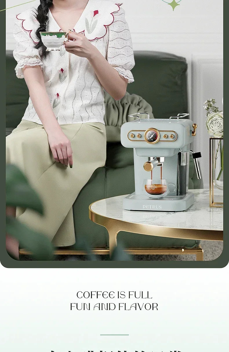 Máquina de café italiana retrô 220v, pequena máquina doméstica totalmente semiautomática concentrada americana integrada de espuma de leite ag