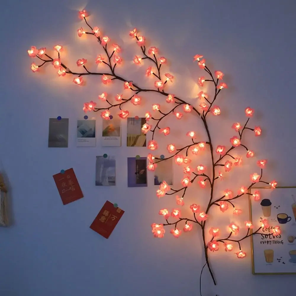Flor de cerejeira salgueiro videira galho decoração guirlanda natal interior casa parede porta cereja led ramo árvore luzes para decorações de parede