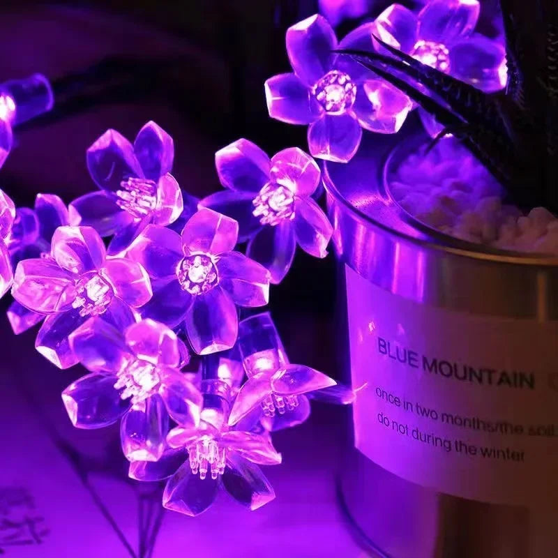 Luzes de Cordão LED Solares em Forma de Flor de Cerejeira para Decoração de Jardim e Pátio ao Ar Livre, Decoração de Natal e Casamento