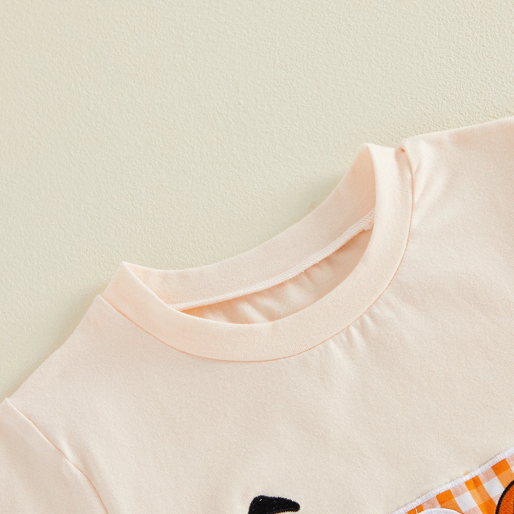 Citgeett Conjunto de roupas infantis de verão para Halloween, para bebês meninos, manga curta, bordado de abóbora, shorts xadrez
