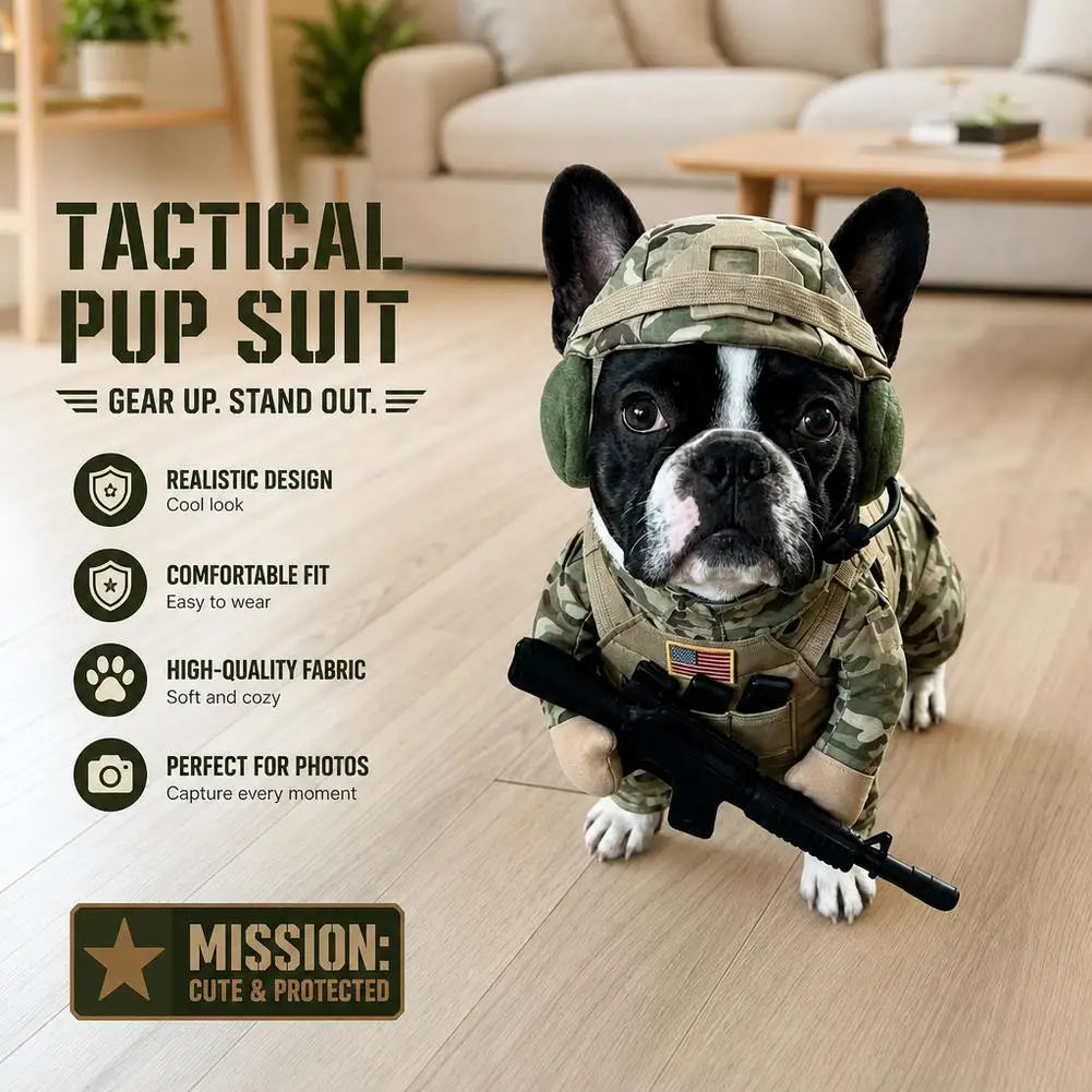 Uniforme tático para animais de estimação, fantasia de soldado para Halloween para cães e gatos, arnês tático para cães com chapéu, roupa militar divertida.