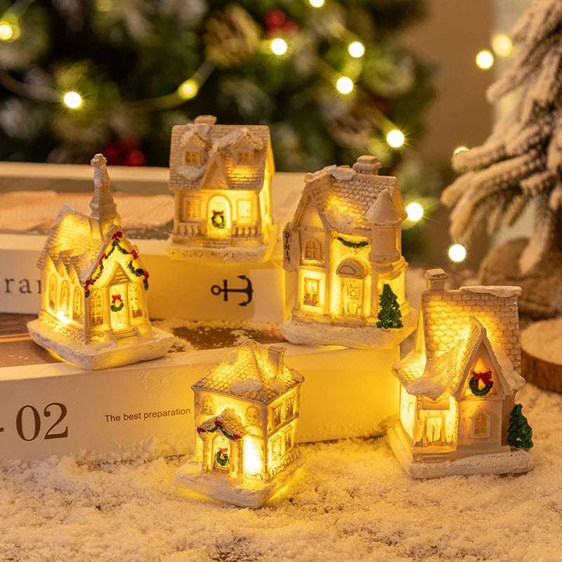 Enfeite de Natal em Resina, Casa em Miniatura, Decoração de Mesa, Figurinha de Aldeia Natalina, Decoração de Mesa para Casa de Férias, Presente de Natal
