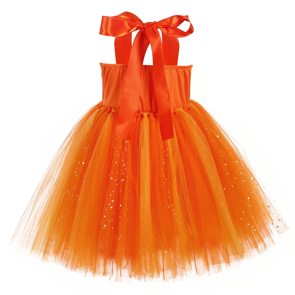 Meninas esquilo traje crianças laranja animal temático tule tutu vestido para meninas da criança halloween carnaval festa vestir-se roupas