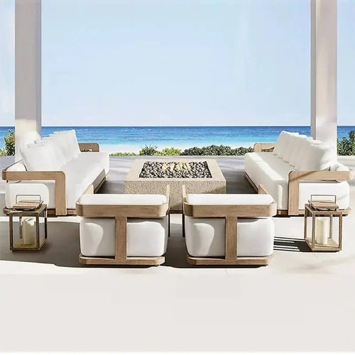 Conjunto de Móveis Modernos para Exterior à Prova d'Água com Pedal, Banco de Madeira Teca e Sofá de Rattan para Jardim, Sala de Estar e Hotéis Kasa & Pet