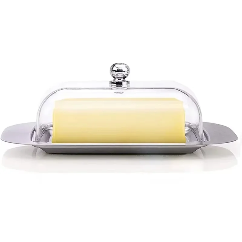 Prato de manteiga de aço inoxidável ABAE com tampa - Recipiente de queijo sólido/merca - Caixa de armazenamento de queijo de manteiga