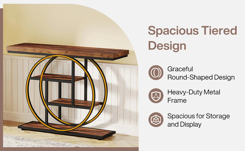 Industrial Entryway Console Mesa para Sala de Estar, Foyer Corredor Mesa para Entrada, 4-Tier Mesa, 41,3"