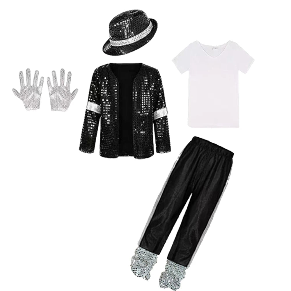 Fantasia de Halloween para Crianças, Traje de Superestrela Cantor Michael Jackson, Roupa de Performance de Dança, Fantasia Infantil para Meninos e Meninas