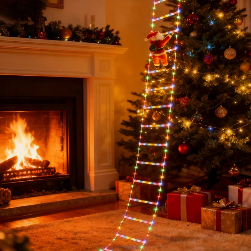 Luzes de Natal de 3m com Papai Noel Subindo Escadas para Decoração de Árvore de Natal, Sala de Estar, Quarto, Janela e Festas