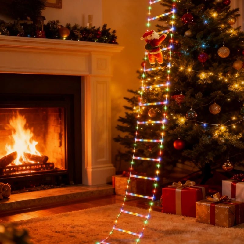 Luzes de Natal de 3m com Papai Noel Subindo Escadas para Decoração de Árvore de Natal, Sala de Estar, Quarto, Janela e Festas