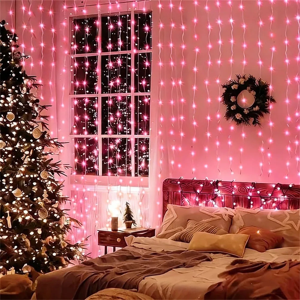 Decoração de Natal para Casa 2026, Cortina de Luzes LED de Fada, Fio de Luzes a Pilha para Quarto, Casamento, Festa e Decoração de Ano Novo