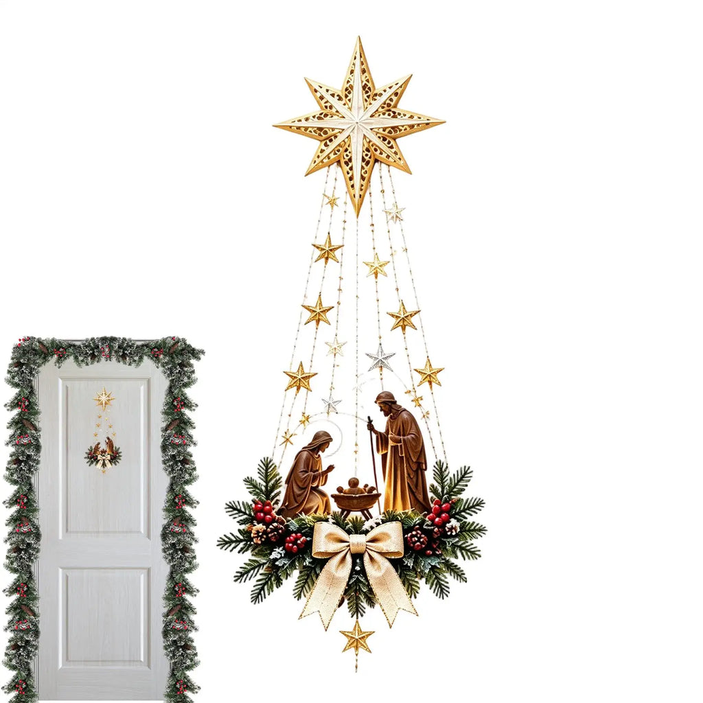 Decoração de Parede de Presépio de Natal de 30cm, Ornamento de Estrela em Acrílico 2D, Cena do Nascimento de Jesus, Decoração de Estrela da Fé