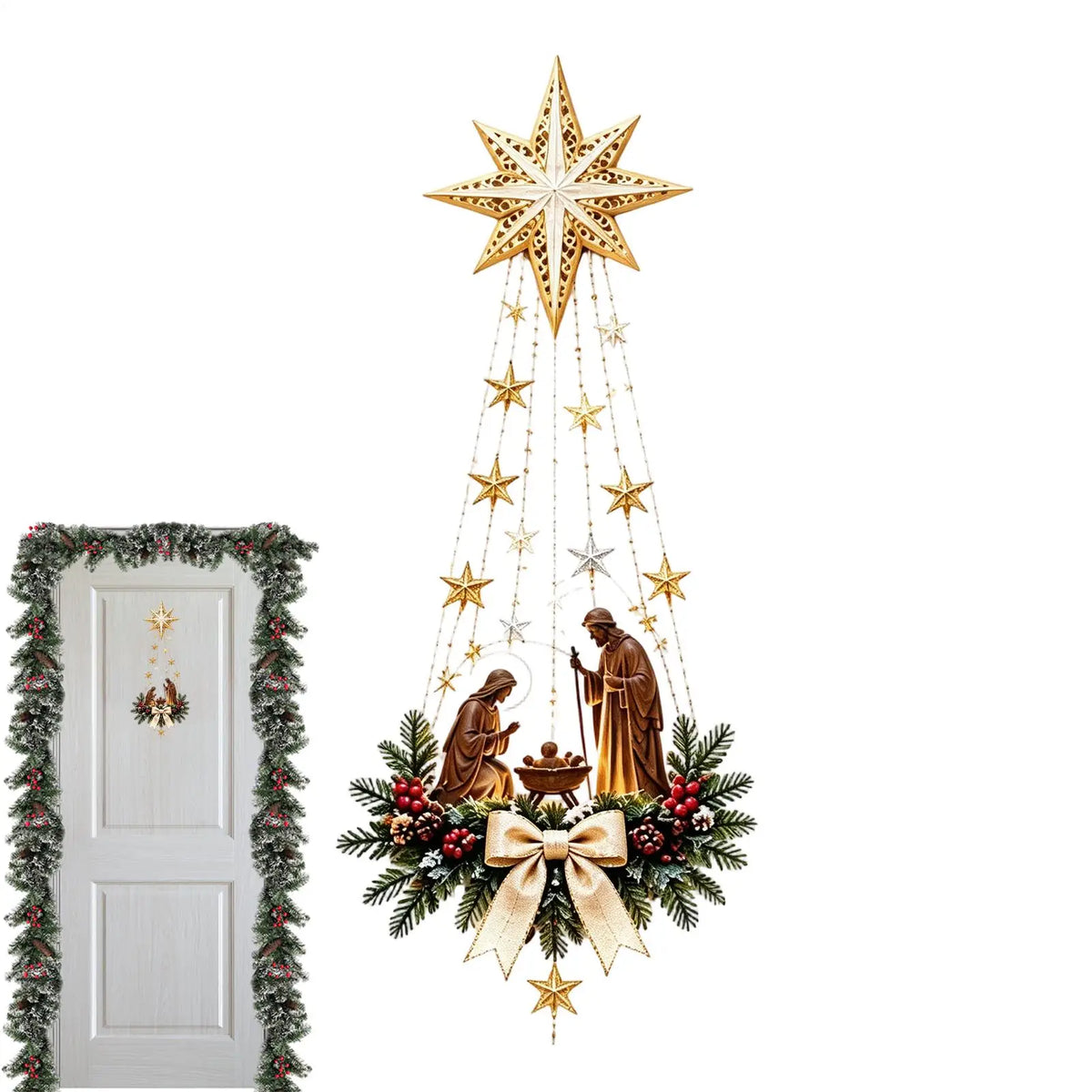 Decoração de Parede de Presépio de Natal de 30cm, Ornamento de Estrela em Acrílico 2D, Cena do Nascimento de Jesus, Decoração de Estrela da Fé