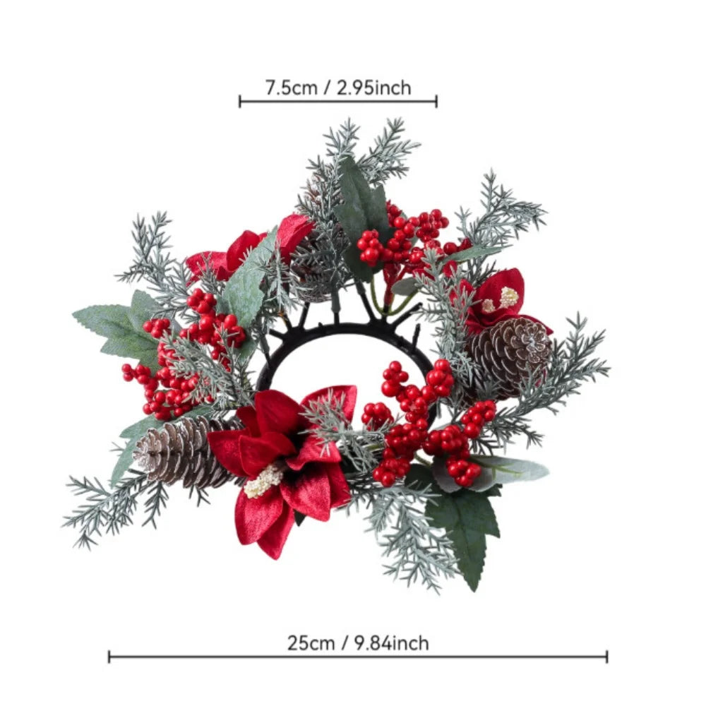 Natal vela grinalda mesa de jantar decorações clássico bagas vermelhas pinha peça central guirlanda multifuncional castiçal 2025