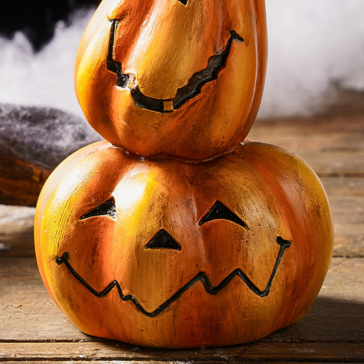 1 unidade, Decoração de Halloween: Castiçal Retrô de Abóboras Empilhadas, Artesanato em Resina para Decoração de Casa