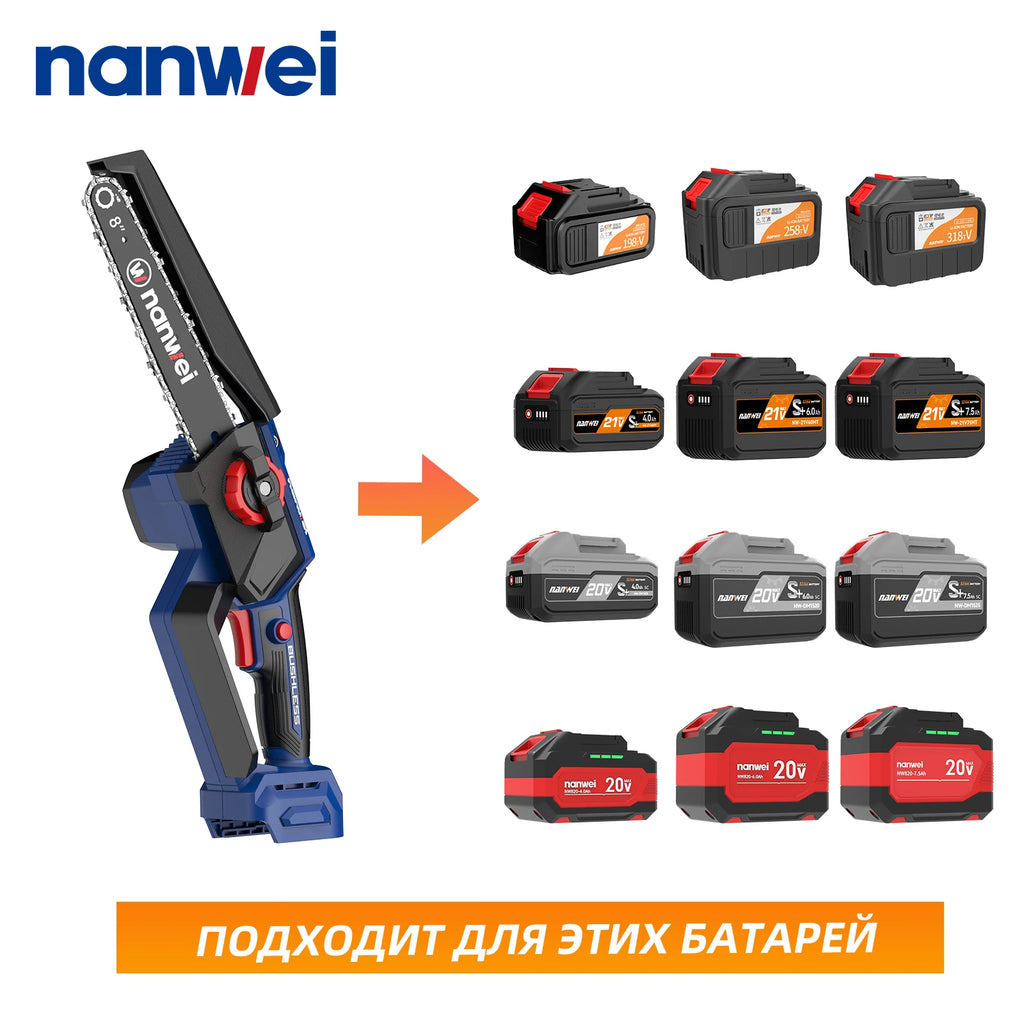 Nanwei portátil elétrica mini serrar madeira aparar 20v serra elétrica bateria serra sem fio serra de corrente