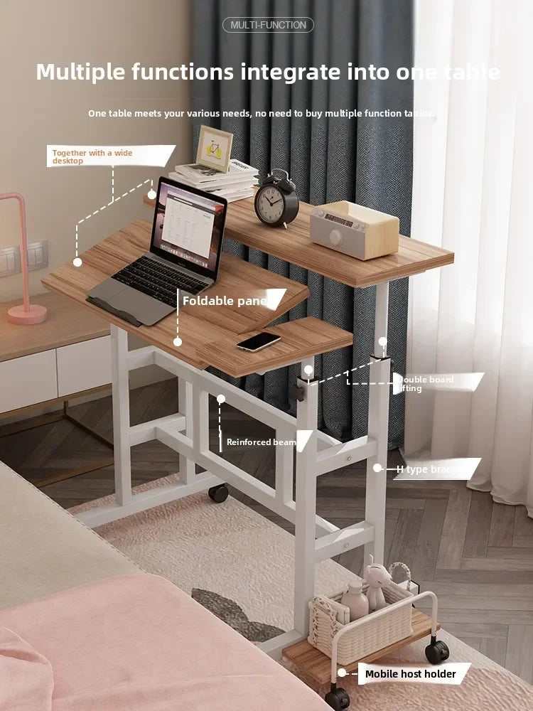 Mesa de computador móvel moderna, mesa de escrita elevatória, mesa de pé dobrável, mesa de cabeceira para quarto, mesa pequena individual, durável.