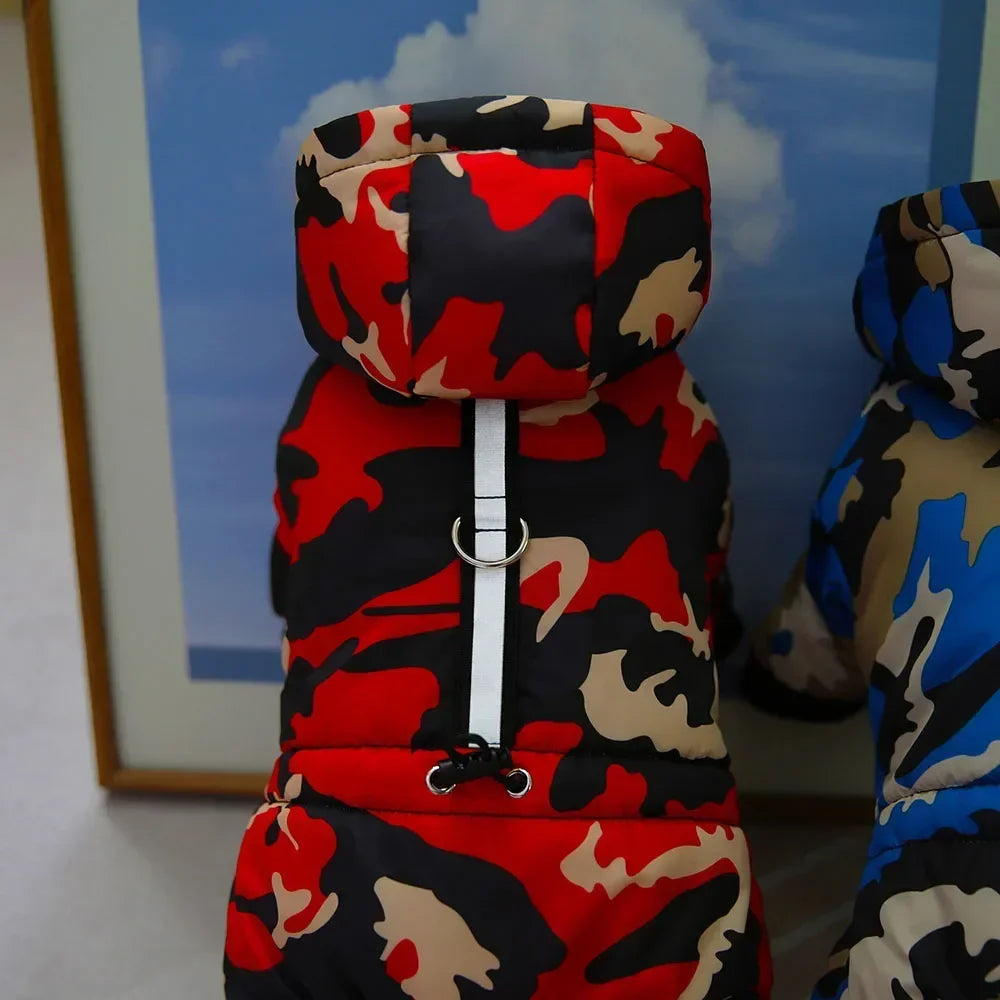Casaco de cachorro quente espessado, 4 pernas, camuflagem, roupas para Yorkies malteses, snowsuit, cães pequenos, casacos de gato, buldogue Onesies, inverno