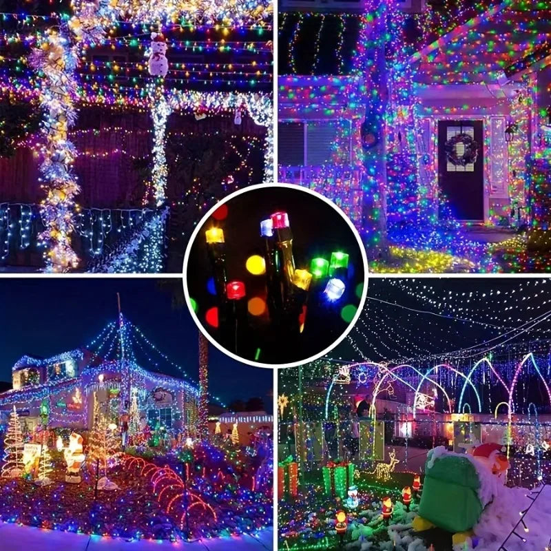 Luzes de Cordão LED Alimentadas por Energia Solar com 8 Modos de Piscar Diferentes, Ideais para Decorar Jardins, Casamentos, Halloween e Natal